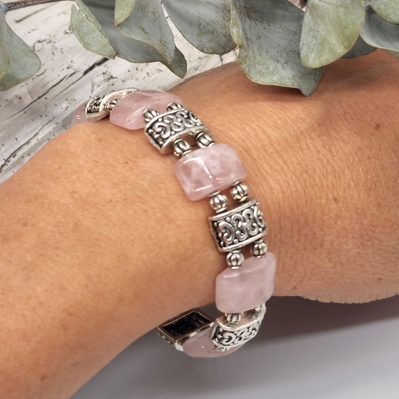 Genuine Rose Quartz Stones Silver plated Bracelet - Picture 7 of 8